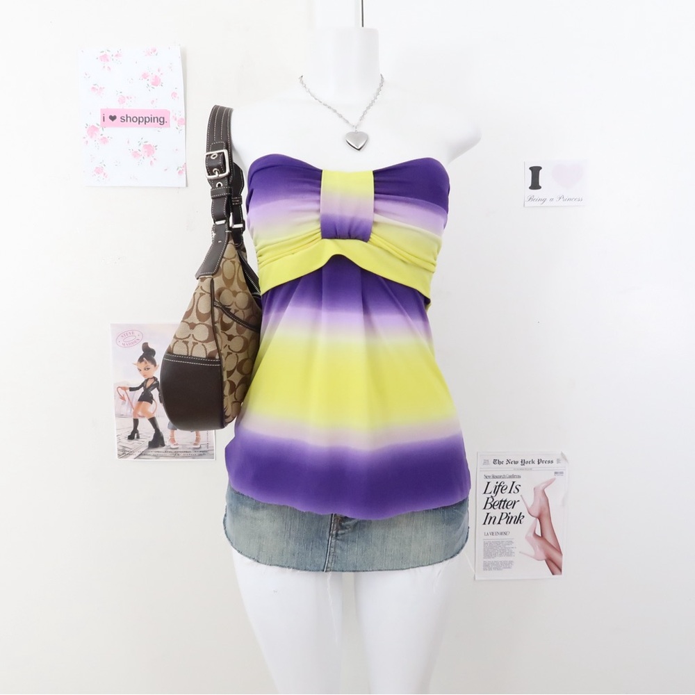 Streetwear Society Purple and Yellow Strapless Blouse
